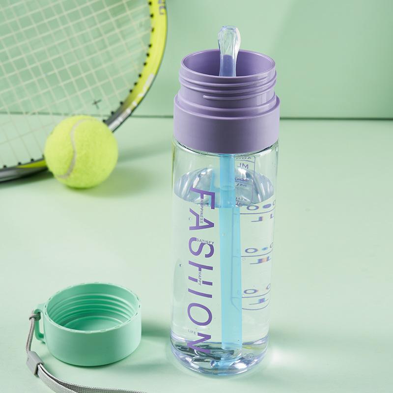 Creative Shatter-Proof Straw Cup Men's Women's Fitness Sports Water Bottle Student Dorm Portable Handle Plastic Cup