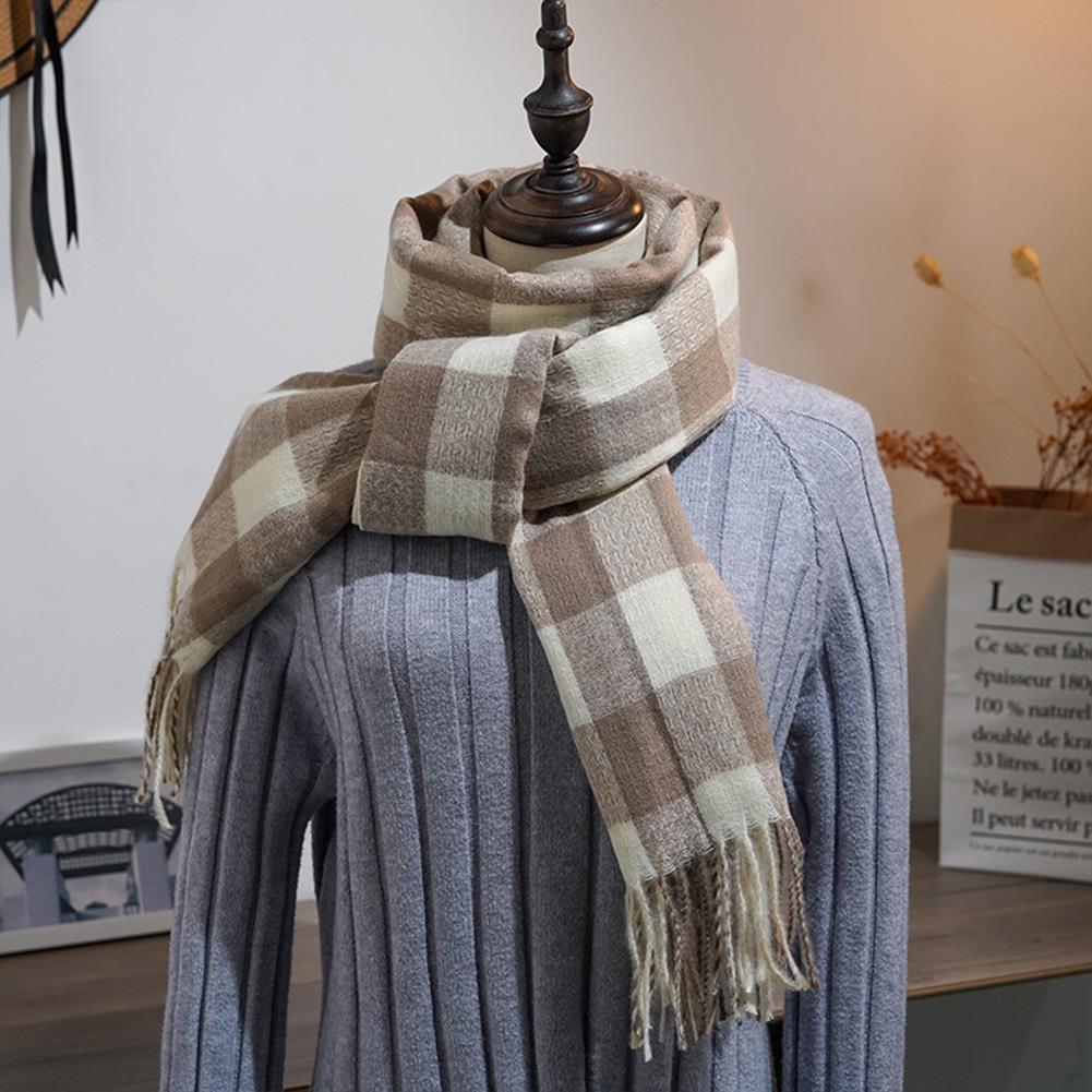 Autumn Winter Unisex Scarf Imitation Cashmere British Style Plaid Tassel Cape Shawl