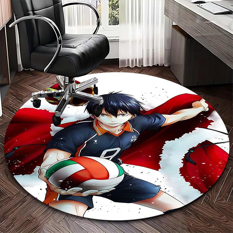1pc Haikyuu Kageyama Tobio Round Carpet - Anime Design Chair Mat, Anti-Slip Rug for Office, Home Decor, Living Room