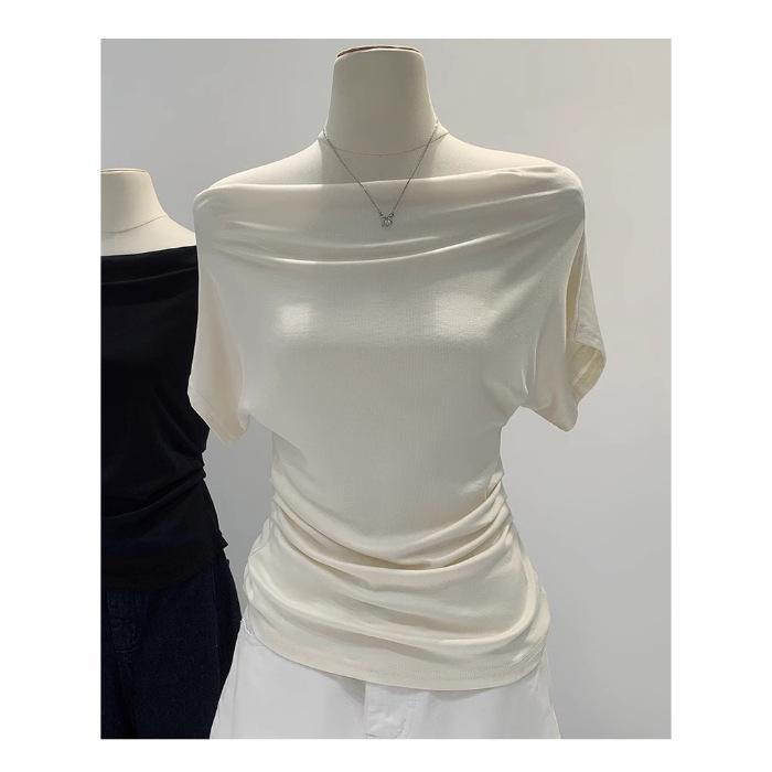 

Женская футболка с открытыми плечами и короткими рукавами, французского белого цвета - Уникальный летний стиль. Small белый