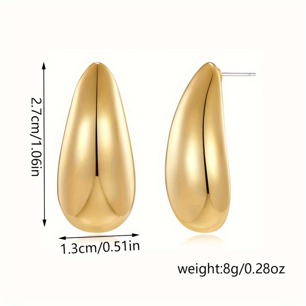 Unique Golden Color Waterdrop Shaped Earrings Personalized Stud Earrings Fashionable Ear Jewelry for Women Girls Suitable for All Seasons
