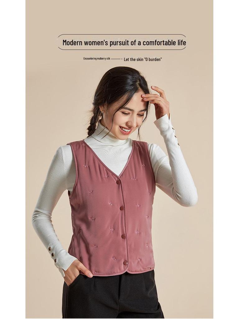 Haosangyuan Warm Mulberry Silk Embroidered Vest for Autumn and Winter