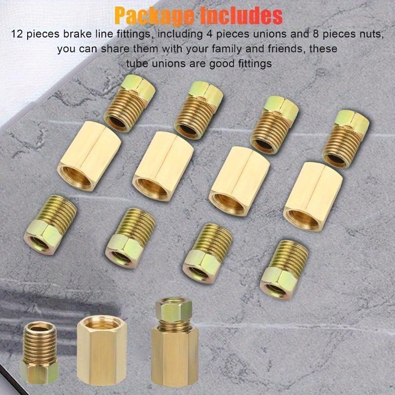 "12pcs 3/16"" (3/8-24 Inverted) Brake Line Fittings & Brass Unions - Durable Brass Construction - For Automotive Repair & Maintenance"