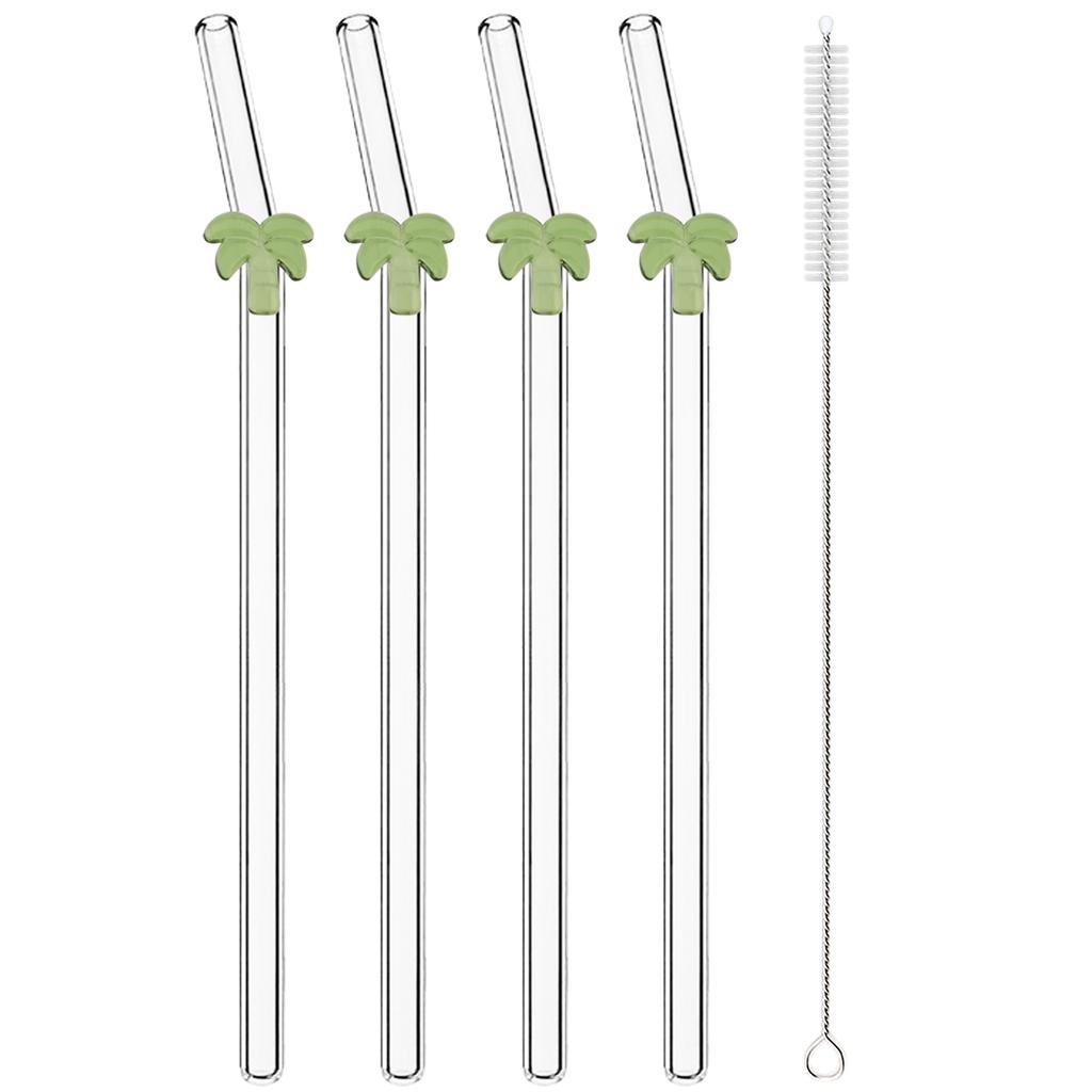 4pcs Summer Vacation Glass Straw Milk Tea Juice Cocktail Straw with Brush High Borosilicate Glass Straw Set Bar Accessories