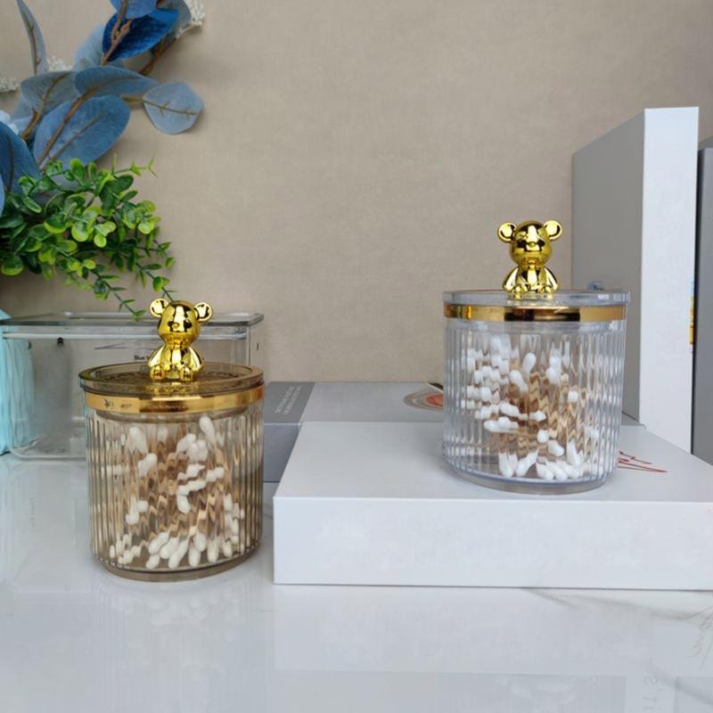Luxury Bear Cotton Pad Organizer Bathroom Storage Box for Cotton Swabs Toothpick Cosmetics Jewelry Makeup Container Box