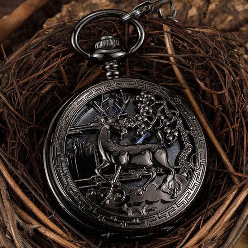 Vintage Bronze Deer Mechanical Pocket Watch