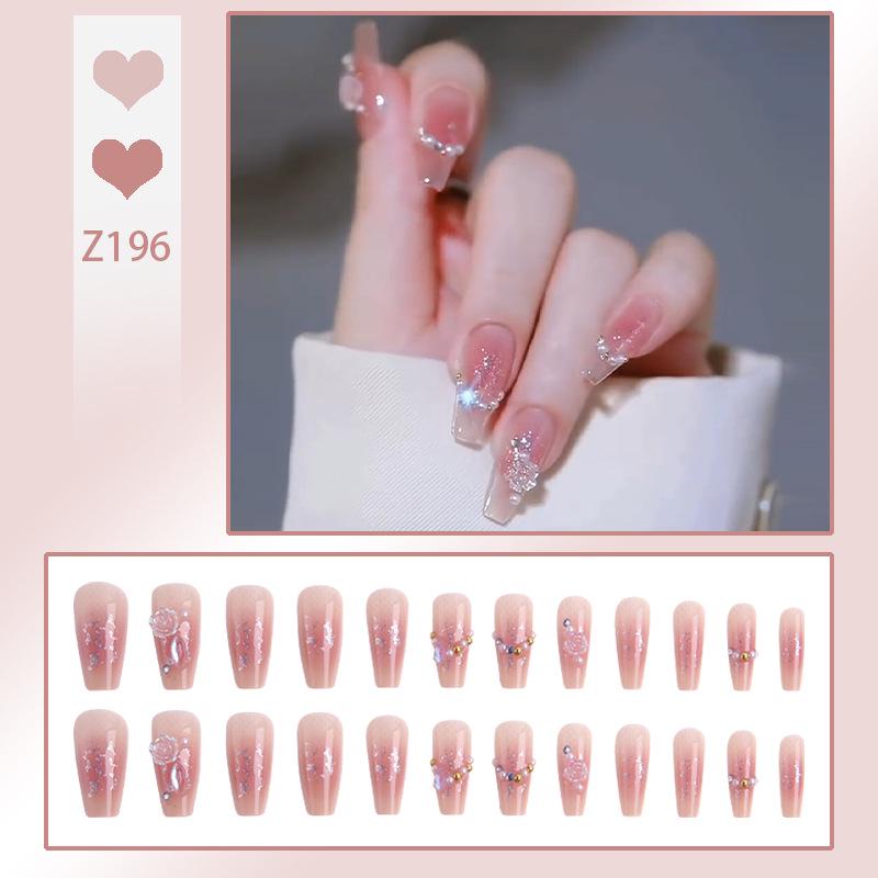Luxurious Transparent Blush Bubble Rose Press-On Nail Set with Wearable Stickers