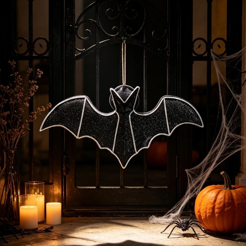 Metal Bat Halloween Decoration Hanging Accent with Loop for Entryway Party Table Display and Home Window Indoor Use