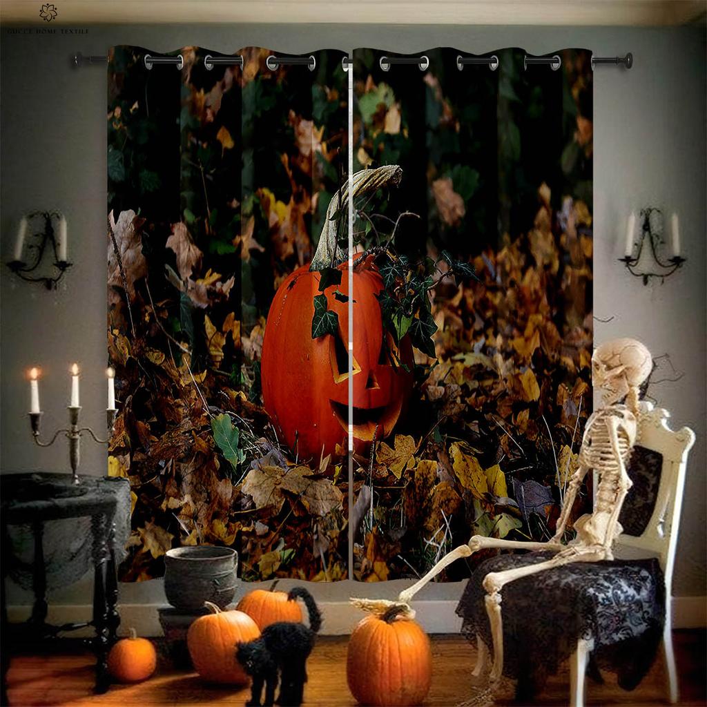 Halloween Skull Spider Web 3D Printed Blackout Curtain, Heat Insulation, Suitable for Bedroom and Dining Room Decoration