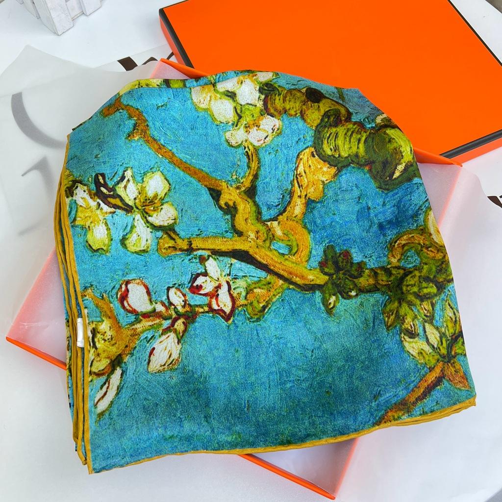 Van Gogh Famous Painting Series Silk Mulberry Silk Square Scarf Gift Silk Scarf Professional Scarf Scarf Female