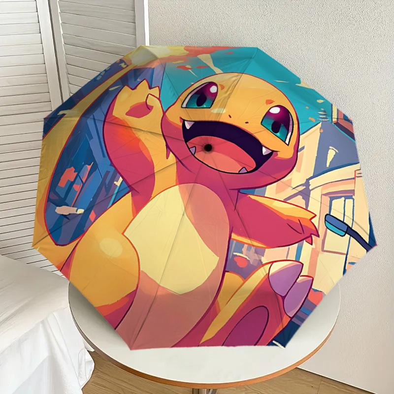 1pc Pokemon Charmander Automatic Folding Umbrella - Compact 8-Rib Design, Durable Plastic & Iron, Lightweight for Outdoor Daily Use, a0929216