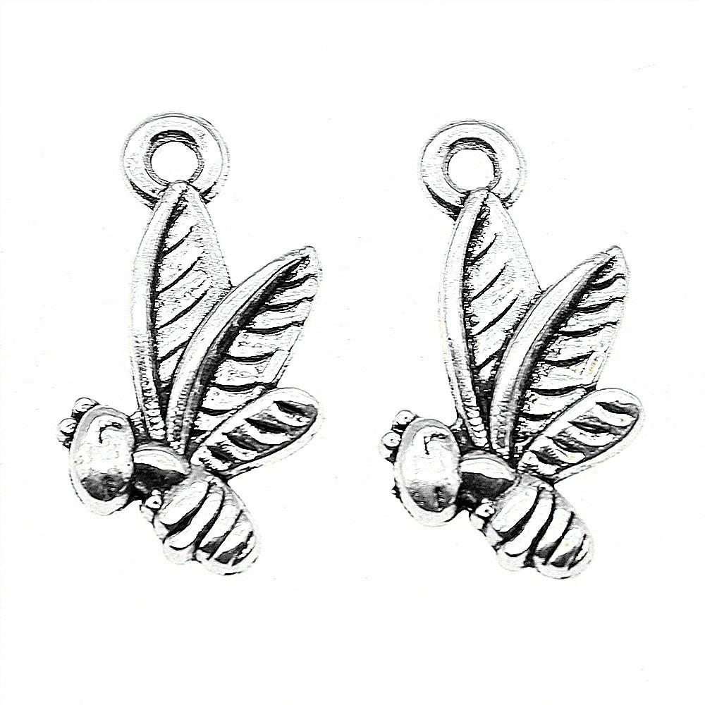 

20шт Пчелиные шармы Амулеты Античное серебро Цвет Цинковый сплав 19X15mm