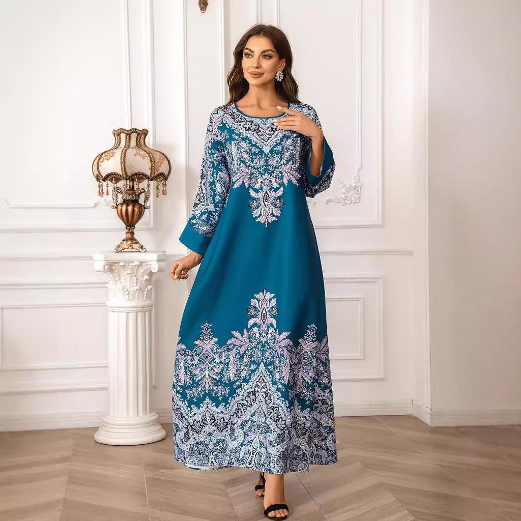 ZD019 Foreign Trade Saudi Muslim Robe Embroidered Dress Women's Abaya Elegant Embroidery