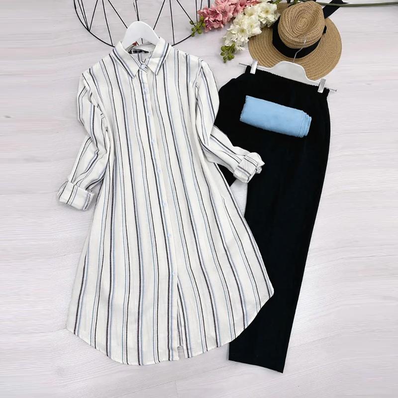 

ZANZEA Женский полосатый длинный блузон и брюки Повседневные комплекты-двойки 5XL чёрный