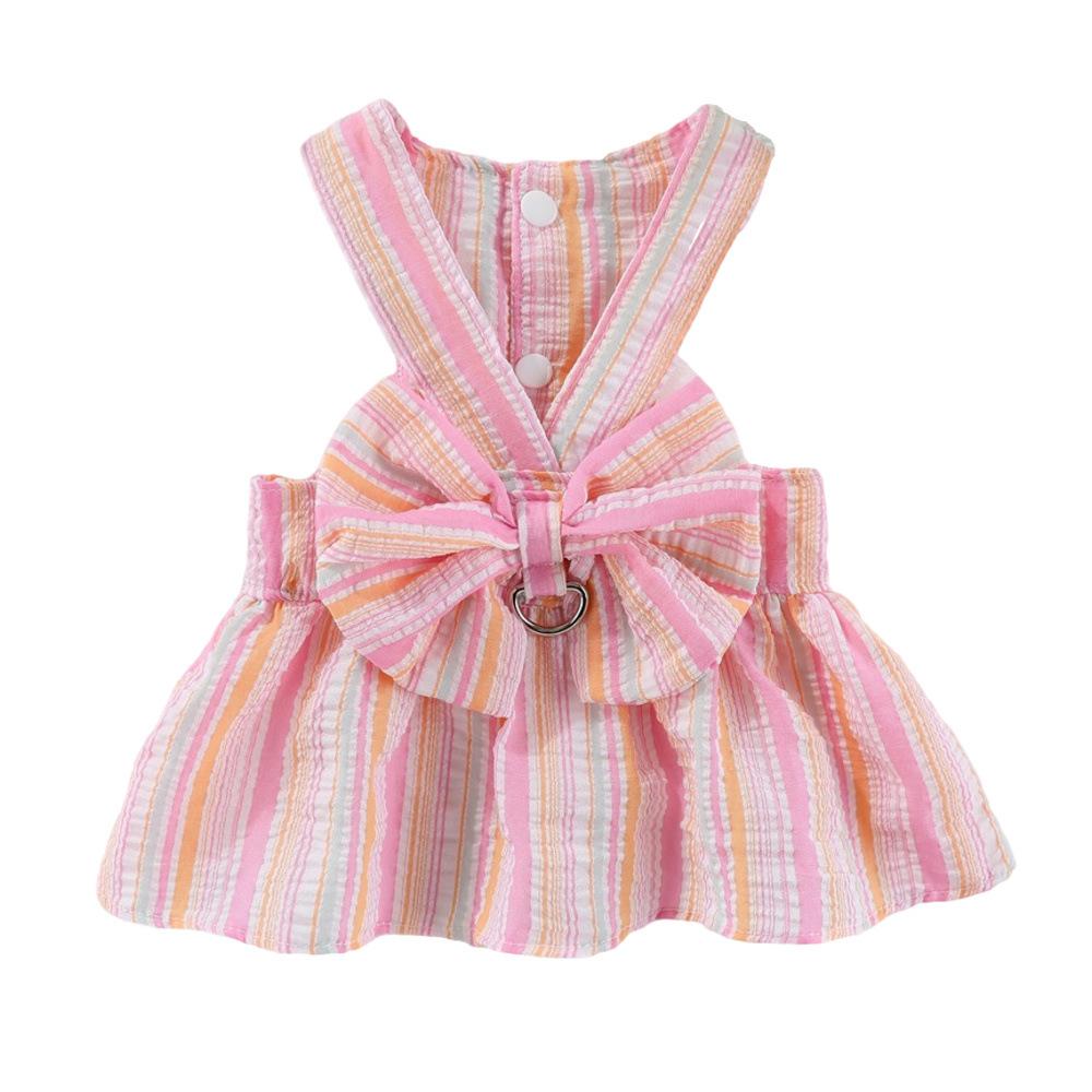 Pet Vertical Striped Skirt Summer Thin Dog Clothes Medium and Small Dog Teddy Than Bear Summer Clothes Cat Clothes Can Be Towed
