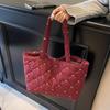 Large Capacity Shoulder Bag Cute Sweet Bow Prints Handbag Soft Puffer Tote Bag Women Commute Casual Simple Storage Bag