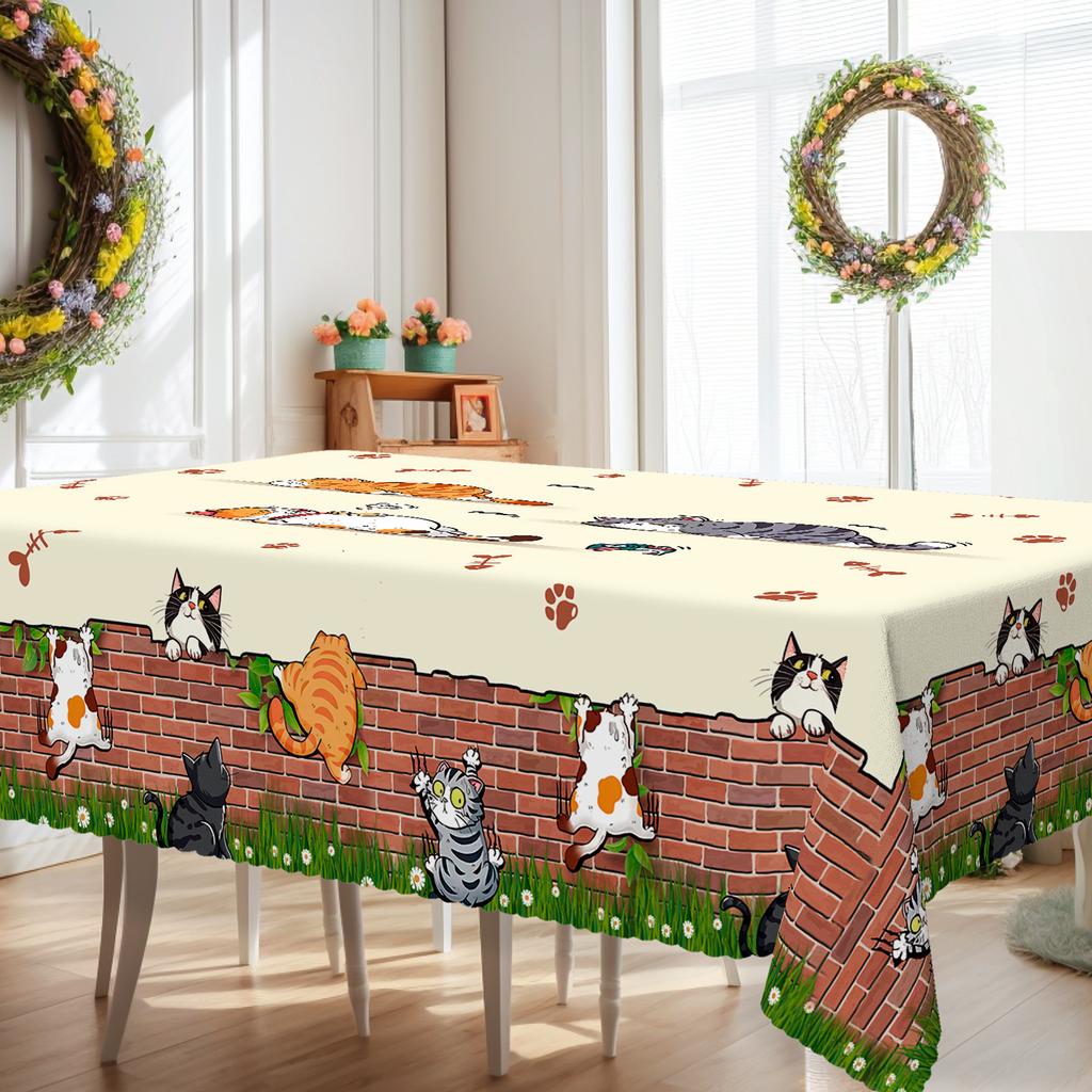 One Cat-Themed Tablecloth, Featuring Cute Cat And Paw Print Designs, Suitable for Home Kitchen Decor, Room Decoration