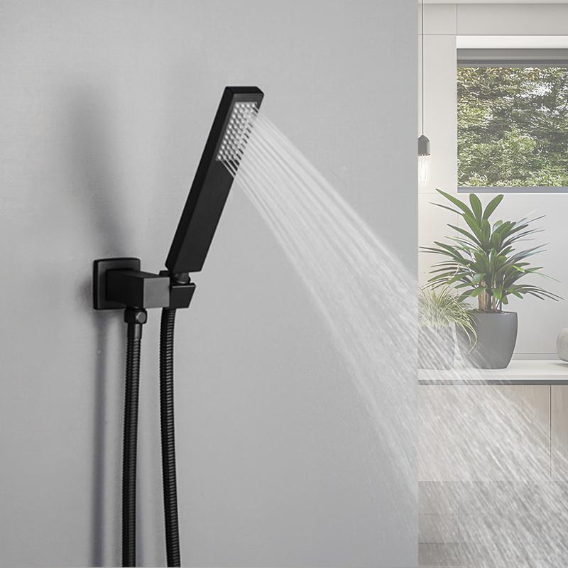 Matte Black Round/Square Brass Shower Head with Adjustable Shower Holder and 1.5M Stainless Steel Hose Bathroom Accessories