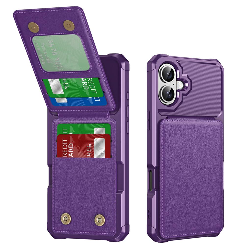 ZM11 For iPhone 16 Case Card Slot Kickstand PU+TPU Phone Cover