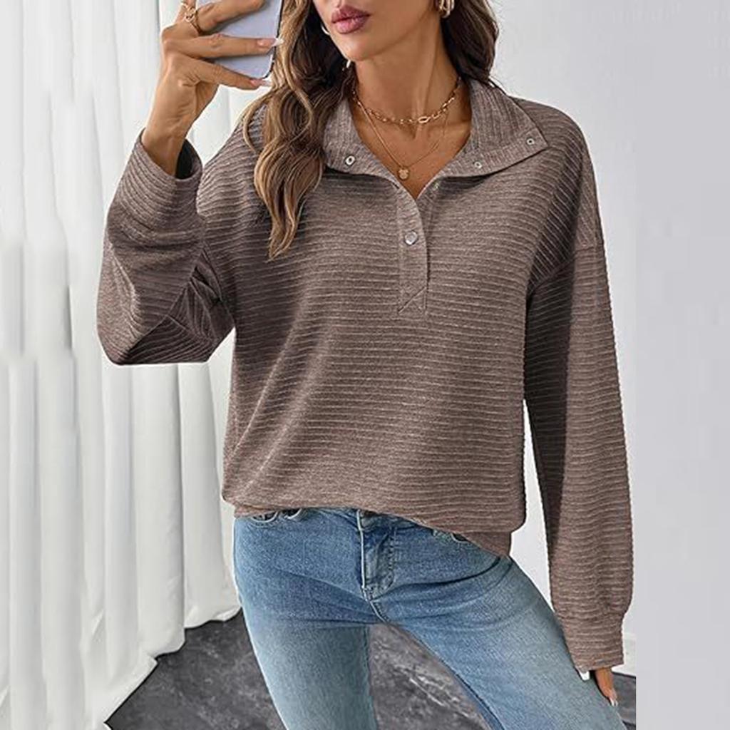 Women's Fashion Pullover Top Color V-Neck Long Sleeve Sweatshirt
