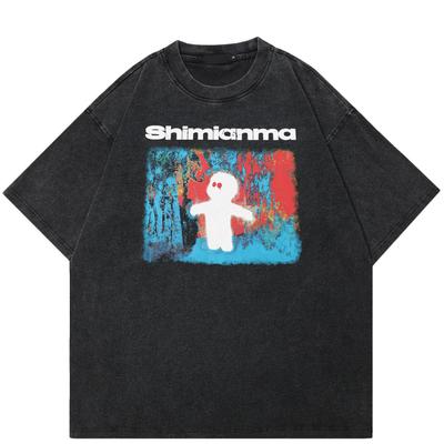 Streetwear Graffiti Portrait Graphic Unisex T-Shirt Cotton Washed Black Tshirt Unisex Tops Tees Summer Short Sleeves T Shirt