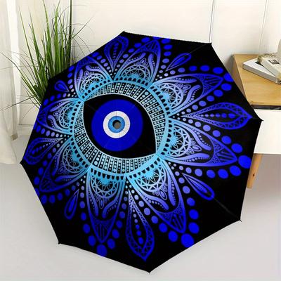 Blue Evil Eye Mandala   Spiritual Protection Design Umbrella, Portable 3 Fold Compact Umbrella for Men & Women,S199