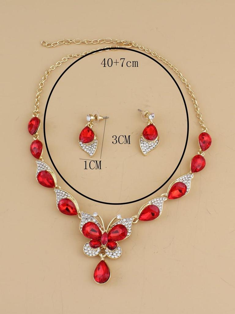 Latest Stylish Design Fancy Wedding Party Crystal Necklace Jewellery Set for Women