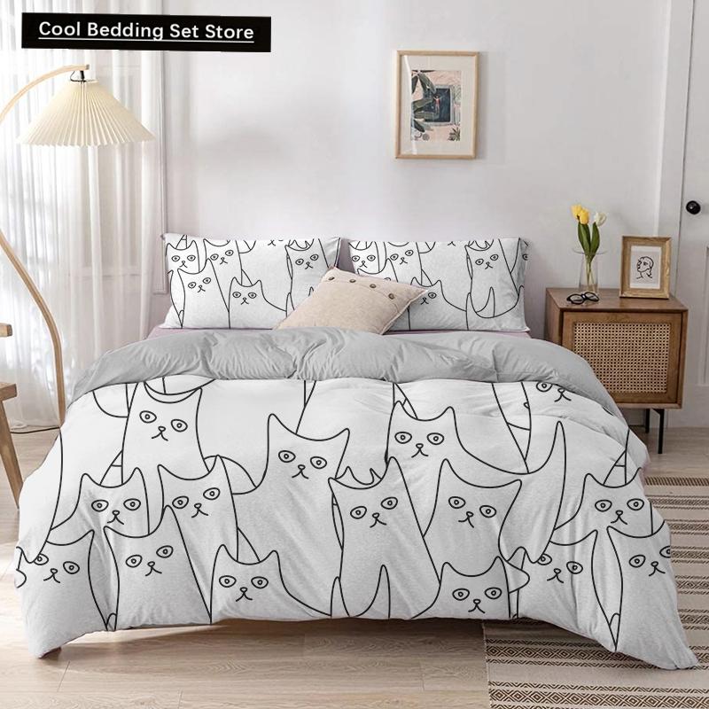 Animal Kitty King Queen Duvet Cover Lovely Pet Cat bedding set Cartoon Quilt Cover 2/3pcs Colorful Polyester Comforter Cover