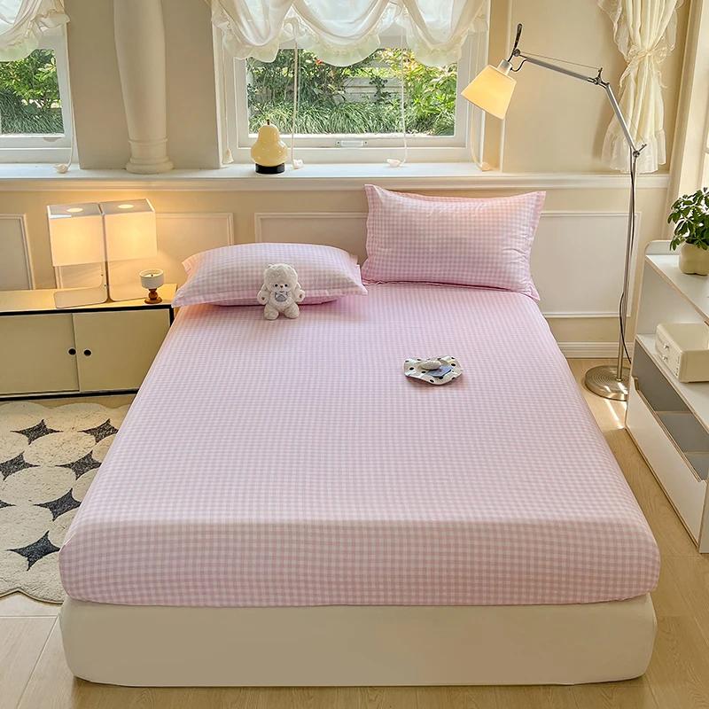 Plaid Fitted Sheet With Elastic Band Non Slip Adjustable Mattress Cover Soft Comfortable For Single Double King Queen Size