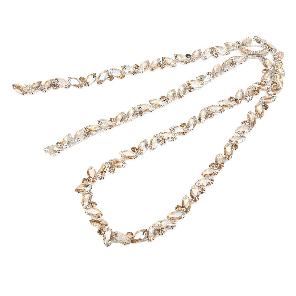 1pcs 10MM Bling Rhinestone Trim Champagne Gold & Green Leaf Shape Crystal Chain Craft DIY