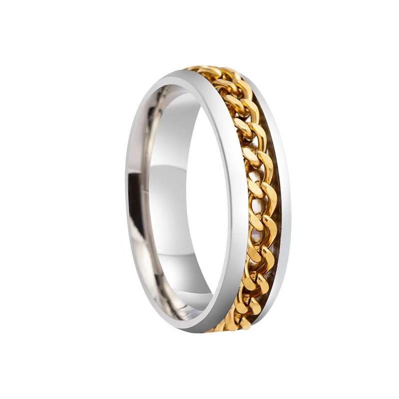 Stainless Steel Rotatable Chain Couple Ring Anxiety Multifunctional  Fashion 6mm Fidget Spinner Rings Power Sense Gifts