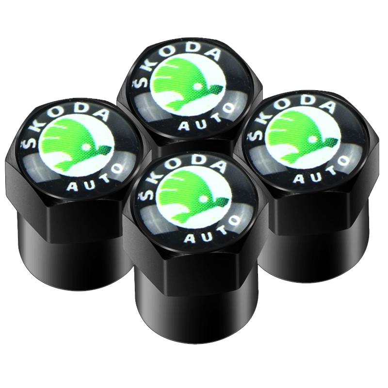 BASS7 Car Tire Valve Caps with Car Badge Keyring Keychain Accessories for Skoda Octavia A5 A4 Mk1 Fabia Superb Rapid