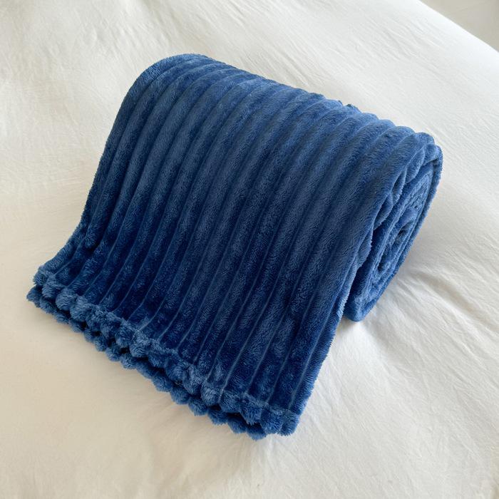 Thickened Plush Blanket - Wide Stripe, Grid Cut, Imitation Rabbit Fur, Small Flannel Blanket, Machine Washable