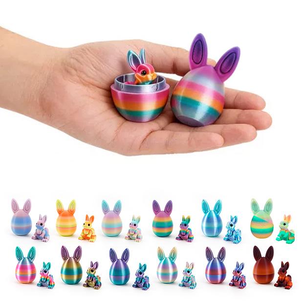 3D Printed Easter Eggs, Including A Bunny, Easter Surprise Bunny Eggs, 3D Printed Animals, Easter Basket Stuffing, Stress-relieving Toy Gifts.4pcs