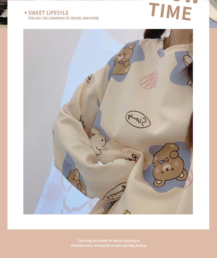 Niedlicher Cartoon-Pyjama für Damen: Reine Baumwolle, Langarm, Rundhalsausschnitt-Pullover, Frühling/Herbst