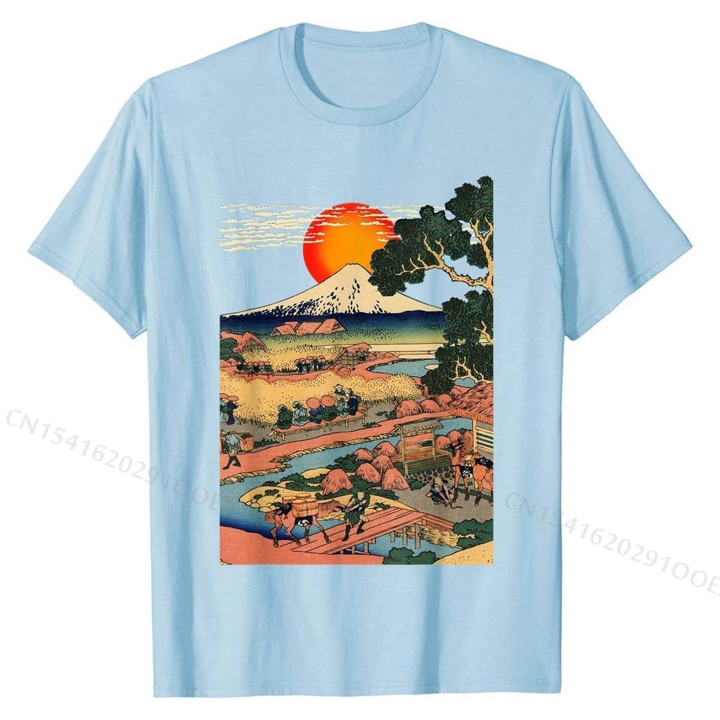 T-Shirt, Edo Japan Scenery, Sunset at Mount Fuji Ukiyo Tops & Tees Special Casual Cotton Men Tshirts Printed On
