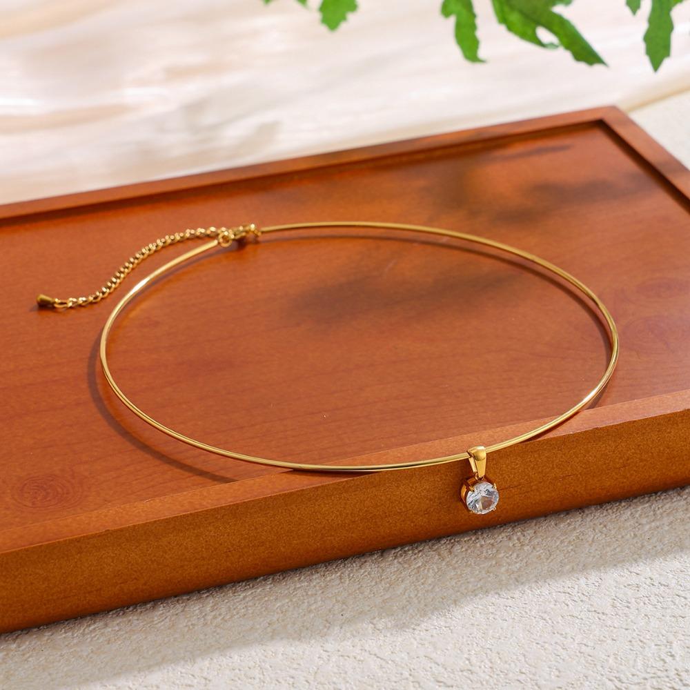 18K Gold PVD Plated Geometric Circular Collar Vintage Geometric Zircon Pendant Necklace Gift Style 5