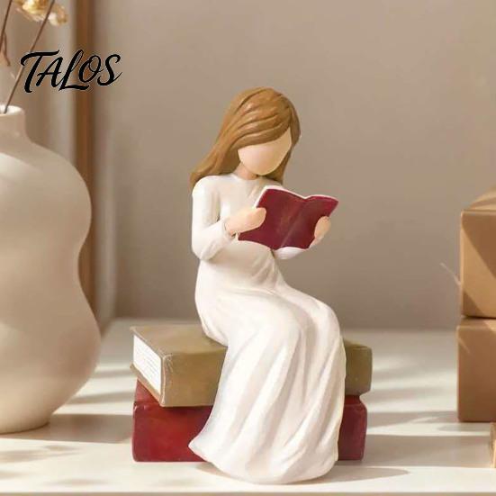 Minimalist Home Accents Reading Girl Figurine, Hand-Painted Resin Sculpture for Bookshelf Decor, Modern Angel Figurine Faceless Woman Statue