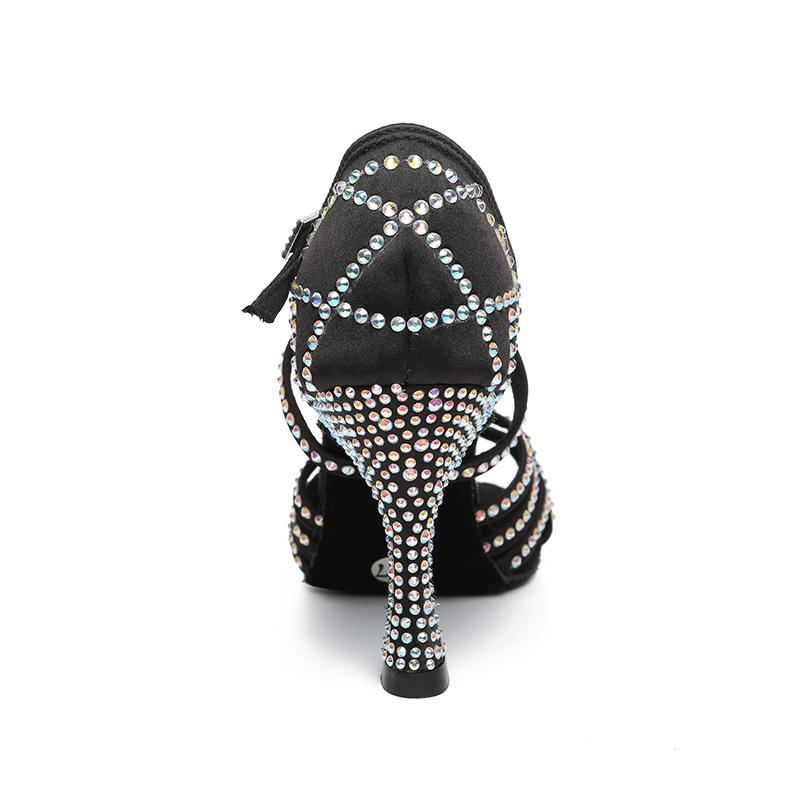 Women Latin Dance Shoes Charm Girl Tango Ballroom Sandal Salsa Samba Rhinestone Pearl Party Heeled