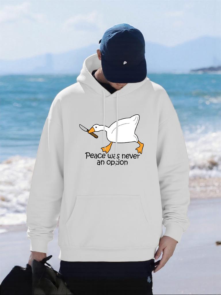 Peace Was Never An Option Duck Printing Hoodies Male Autumn Casual Hoody Fleece Comfortable Pullover Pocket Loose Streetwear
