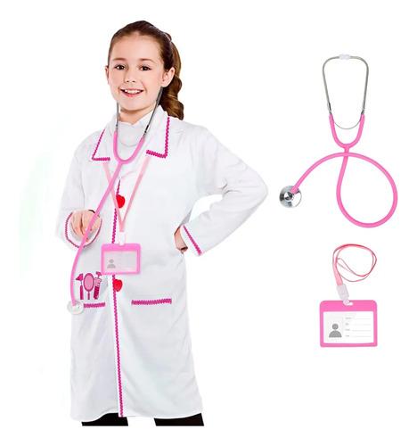 Kids Doctor Costume, Pink Lab Coat With Working Stethoscop 3-5 years old розовый