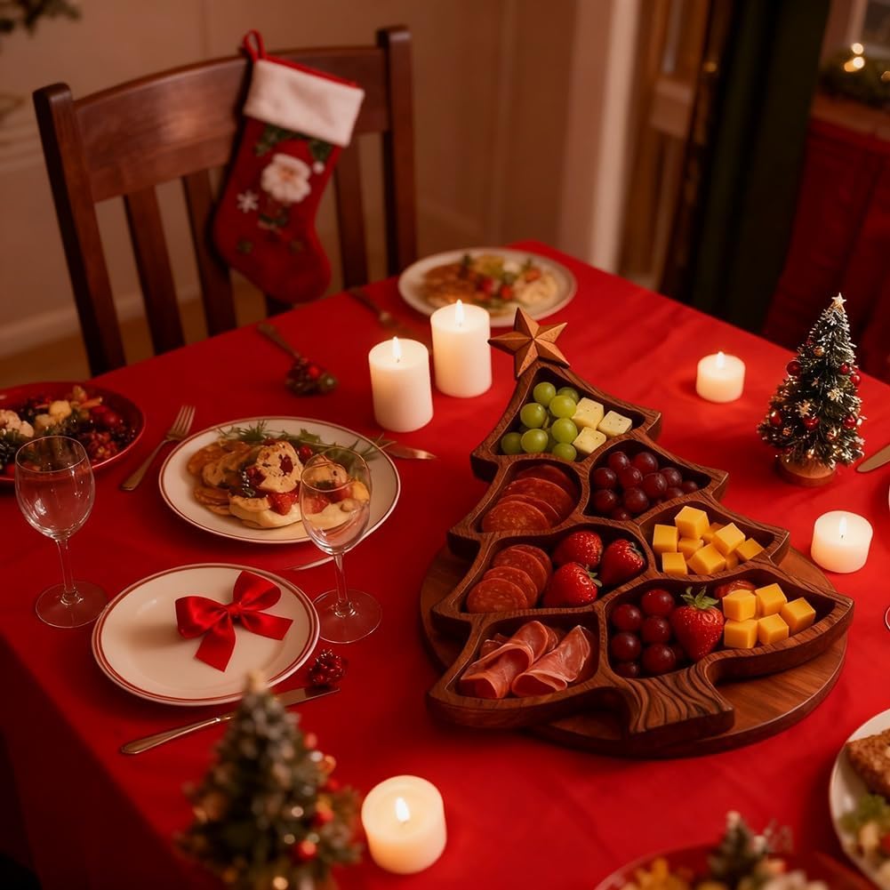 Christmas Tree Charcuterie Board Smooth Wooden Holiday Serving Platter Festive Serving Tray Aesthetic Holiday Appetizer Board