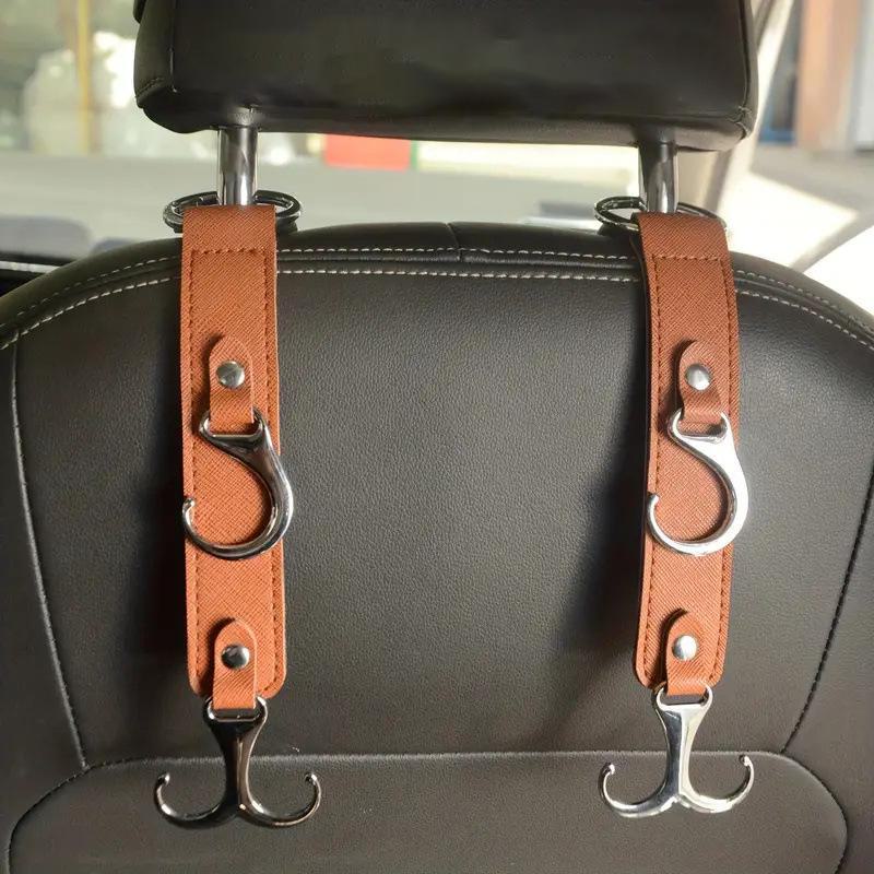 Car Leather Rear Seat Garbage Bag Hook - Large Load-Bearing Capacity Metal Hook for Storage.