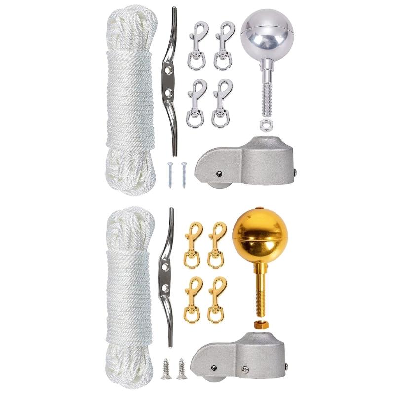 3-tums Flagstångskula i Aluminiumlegering med Låsmutter & 2-tums Nylonblock Flagstångsvagn För 1,6-2-tums Utomhusflaggstänger