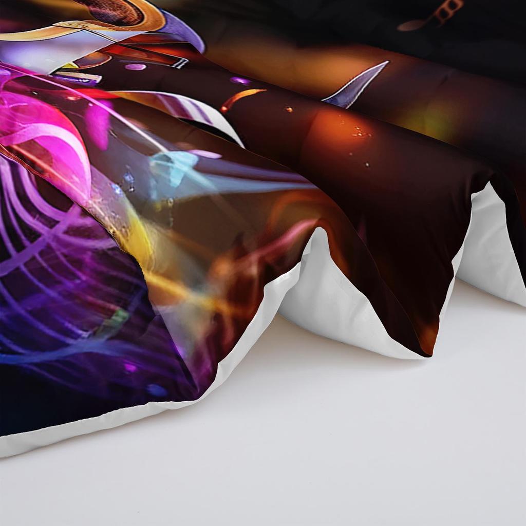 3PC Music Themed Comforter Set Glowing Headphones Duvet with 2 Pillowcases - Bedroom Or Guest Room Decorative Musical Bedding
