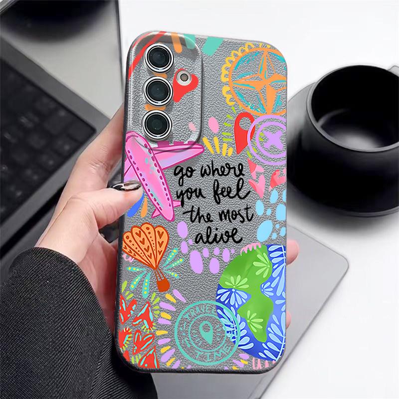 Cartoon Fire Balloon Pattern Case For Samsung Galaxy A57 A37 A17 A56 A36 A26 A16 A55 A35 A15 A54 A34 A14 5G Leather Texture Silicone Cover