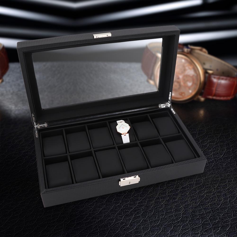 Pudełko na 12 zegarków skórzane etui ekspozycyjne organizer wysokiej jakości przechowywanie biżuterii czarne