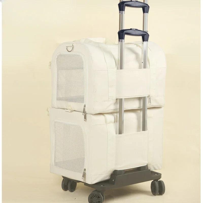 High Aesthetic Pet Trolley Breathable 2-Layers Cat Baskets Travel Transport Case with Comfortable Design Convenient for Travel