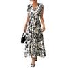 2026 Summer European Floral V-Neck Sleeveless Waist-Cinching Dress for Women