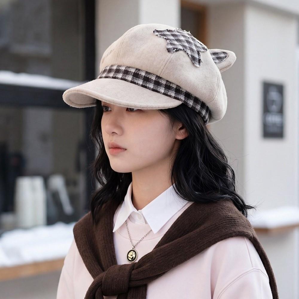 Autumn and Winter Women Octagonal Hat Japanese Style Newsboy Hat Cat Ears Beret Cap Punk Goth